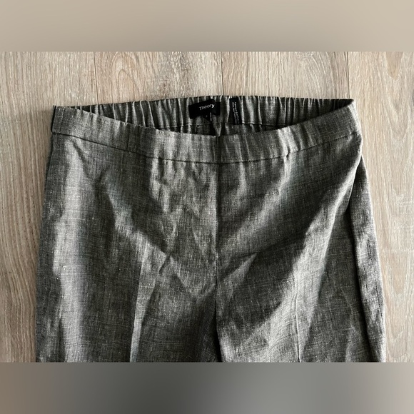 Theory Women’s Organic Linen Basic Pull-On Pants Melange Eco Sharkskin - Size 8 - Picture 2 of 7